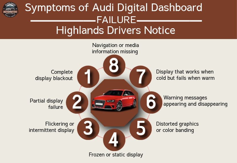 Symptoms of Audi Digital Dashboard Failure Highlands Drivers Notice
